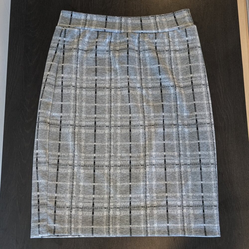 SaksOff5th Renee C Light Gray Plaid Pencil Midi Skirt